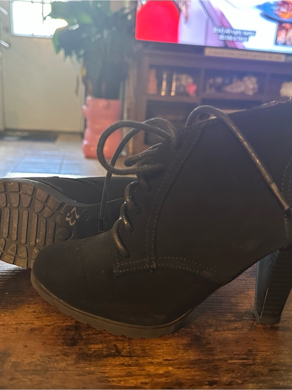 Lace-Up Ankle Boot Heels in Black